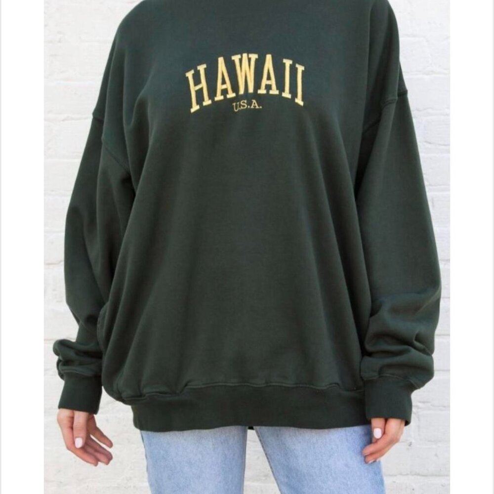 Brandy Melville Women's Hawaii Green and Yellow Sweatshirt